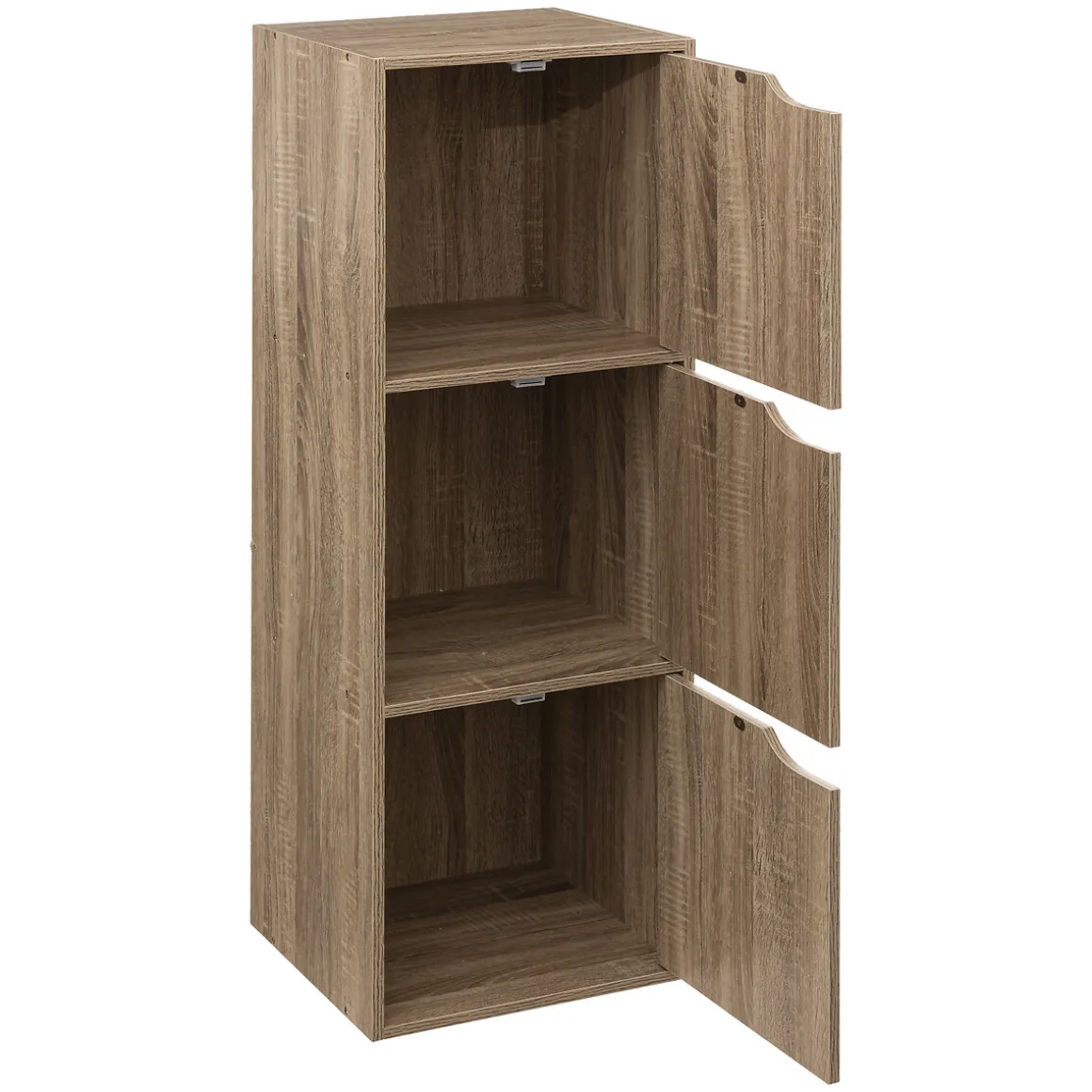 Étagère 3 cases avec portes, Effet chêne naturel