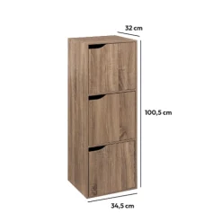 Étagère 3 cases avec portes, Effet chêne naturel
