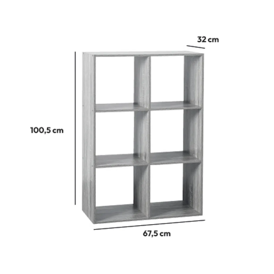Étagère 6 cases, Effet chêne gris