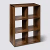 Étagère 6 cases indus, Effet bois foncé