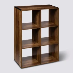 Étagère 6 cases indus, Effet bois foncé