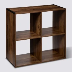 Étagère 4 cases indus, Effet bois foncé