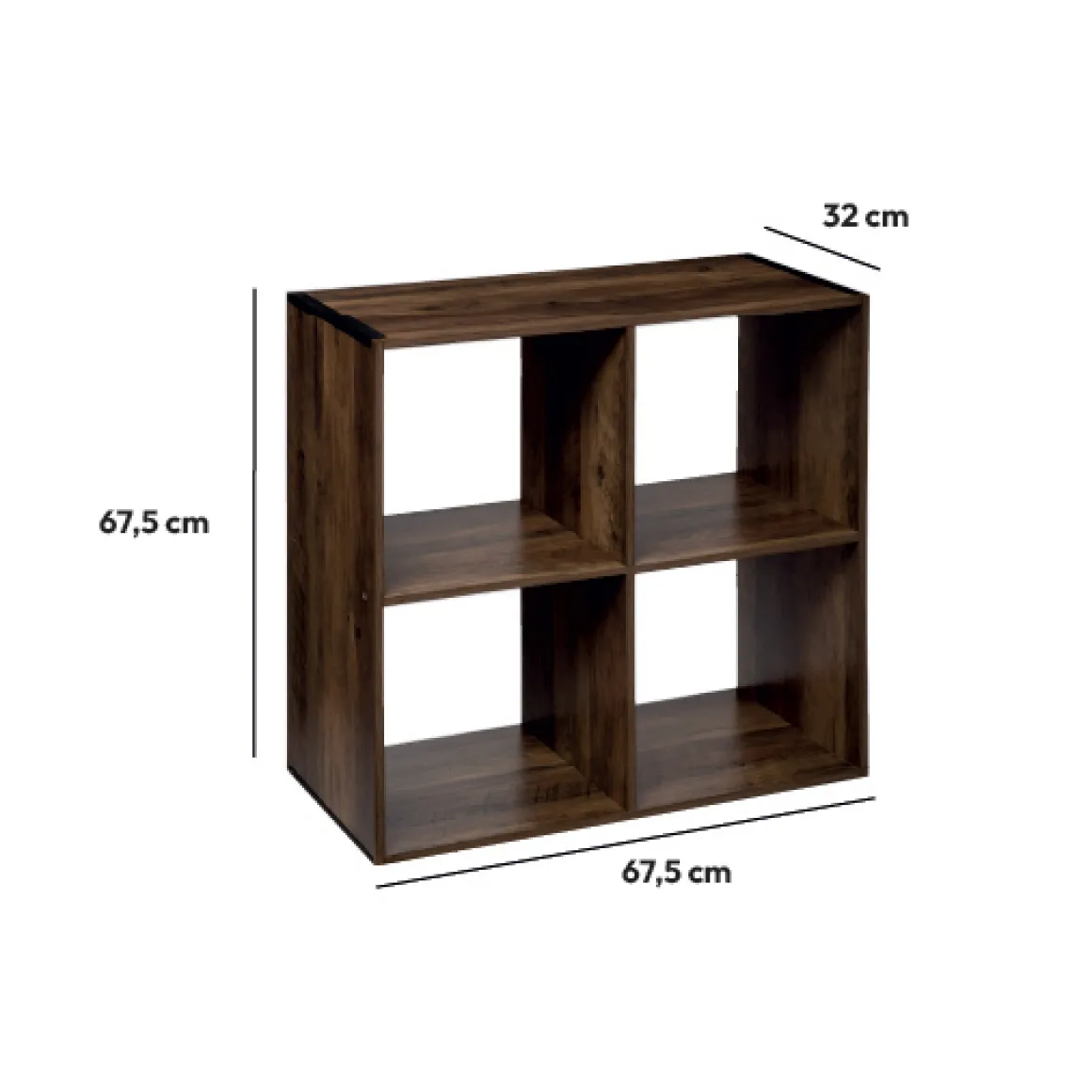 Étagère 4 cases indus, Effet bois foncé
