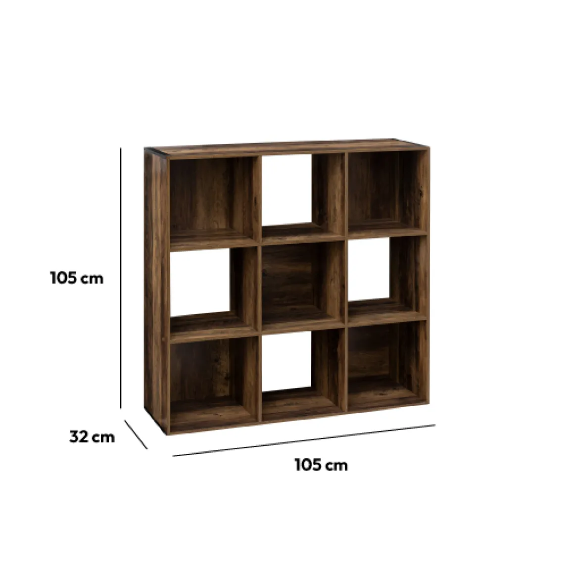 Étagère 9 cases indus, Effet bois foncé