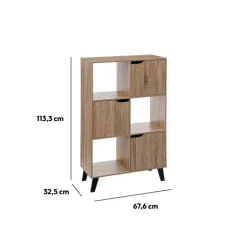 Étagère 6 cases porte, Effet bois naturel