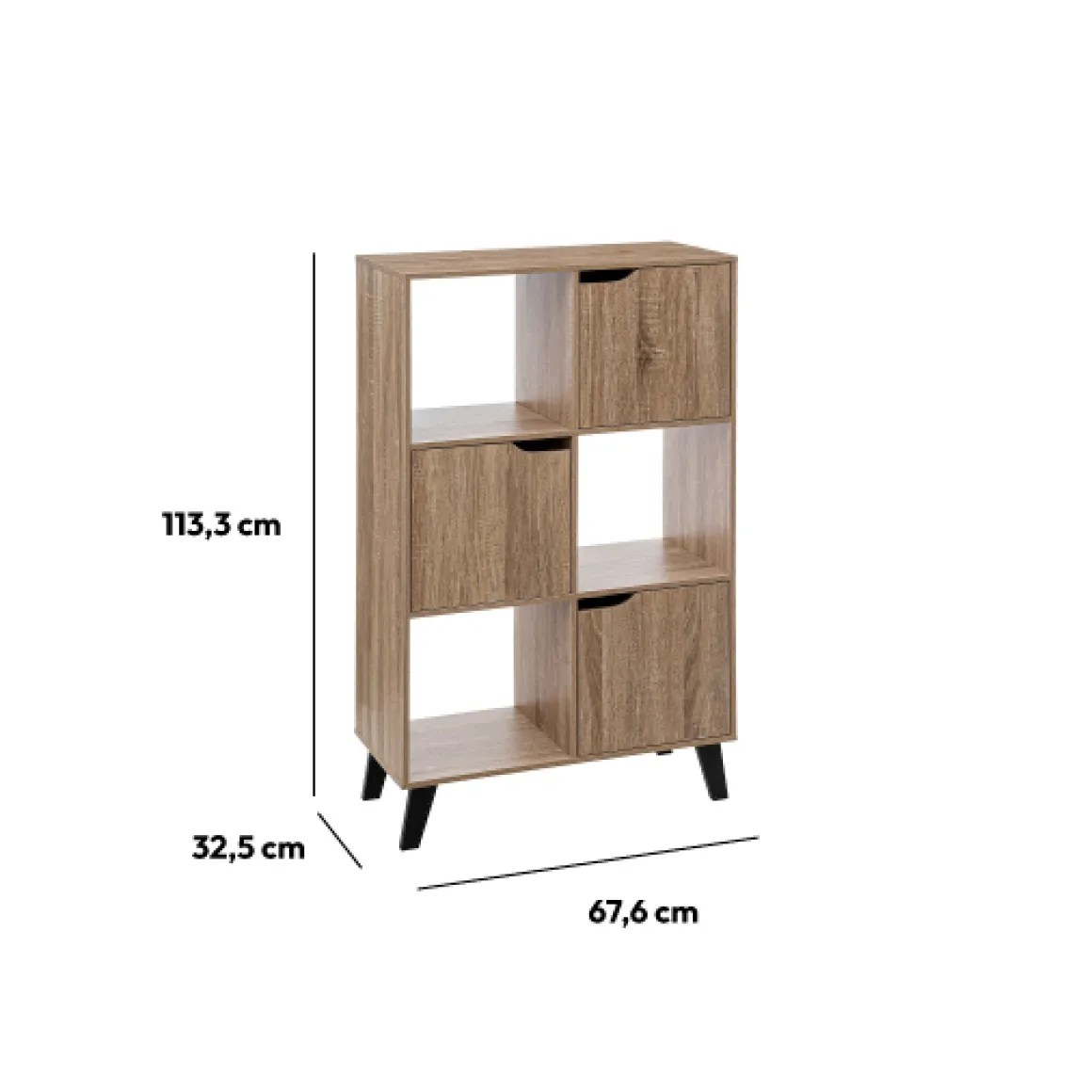 Étagère 6 cases porte, Effet bois naturel