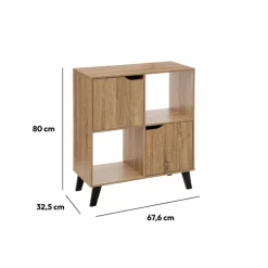 Étagère 4 cases porte, Effet bois naturel