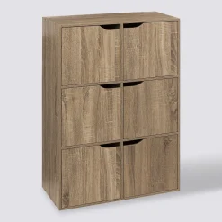 Étagère 6 cases porte, Effet bois naturel