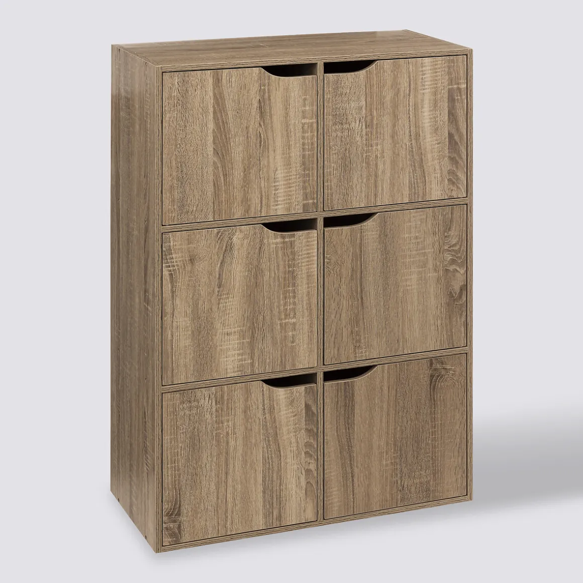 Étagère 6 cases porte, Effet bois naturel