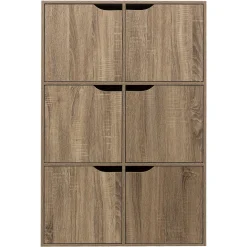 Étagère 6 cases porte, Effet bois naturel
