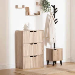 Étagère 6 cases porte, Effet bois naturel