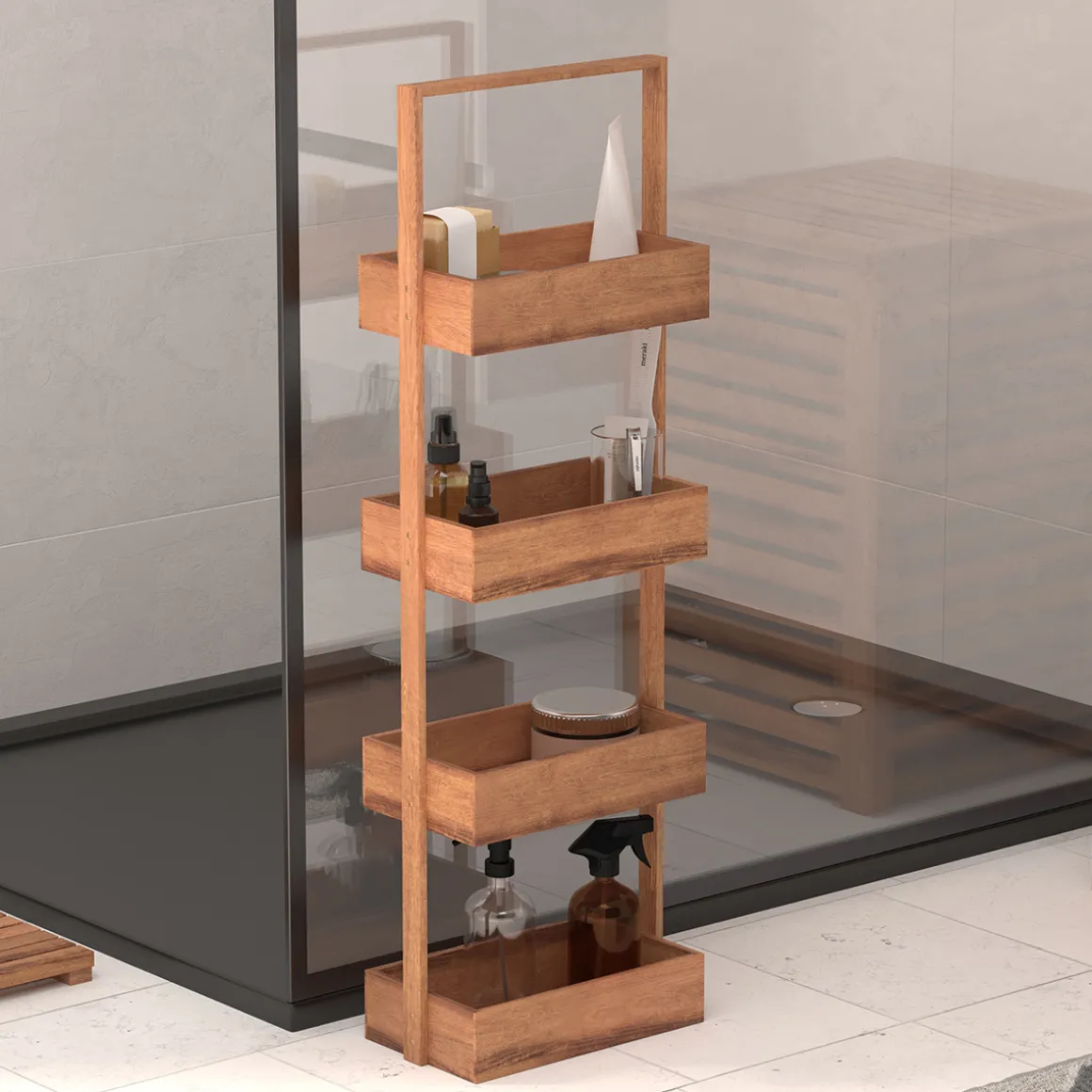 Étagère 4 niveaux 88x26cm, Acacia