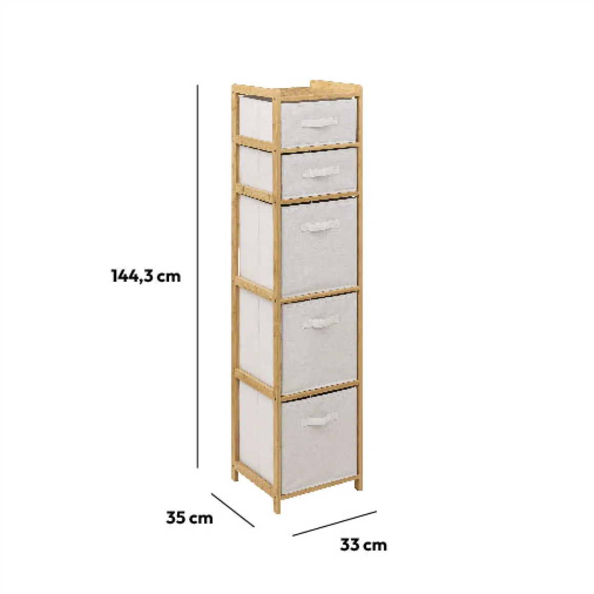 Étagère avec 5 paniers, Bambou