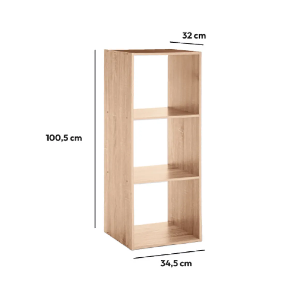Étagère colonne 3 cases, Effet chêne naturel