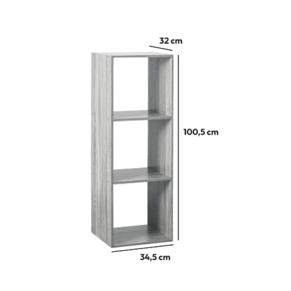Étagère colonne 3 cases, Effet chêne gris