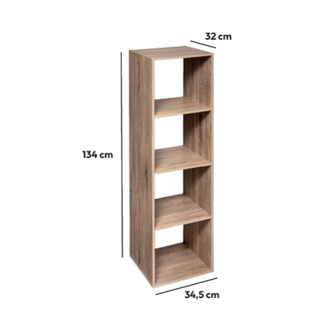 Étagère colonne 4 cases, Effet chêne naturel