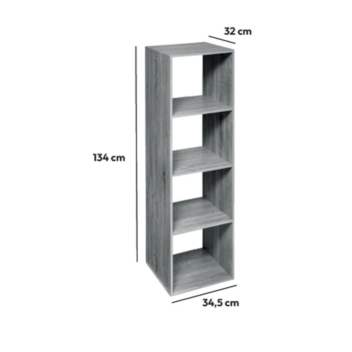 Étagère colonne 4 cases, Effet chêne gris