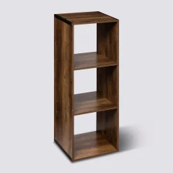 Étagère colonne 3 cases indus, Effet bois foncé