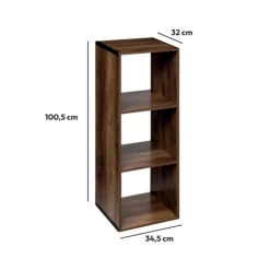 Étagère colonne 3 cases indus, Effet bois foncé