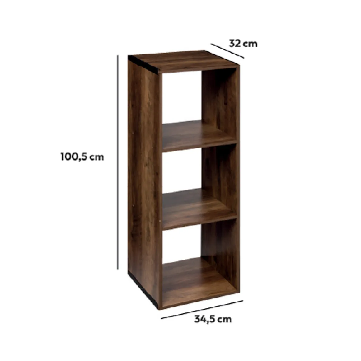 Étagère colonne 3 cases indus, Effet bois foncé