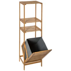 Étagère colonne avec panier à linge, Bambou
