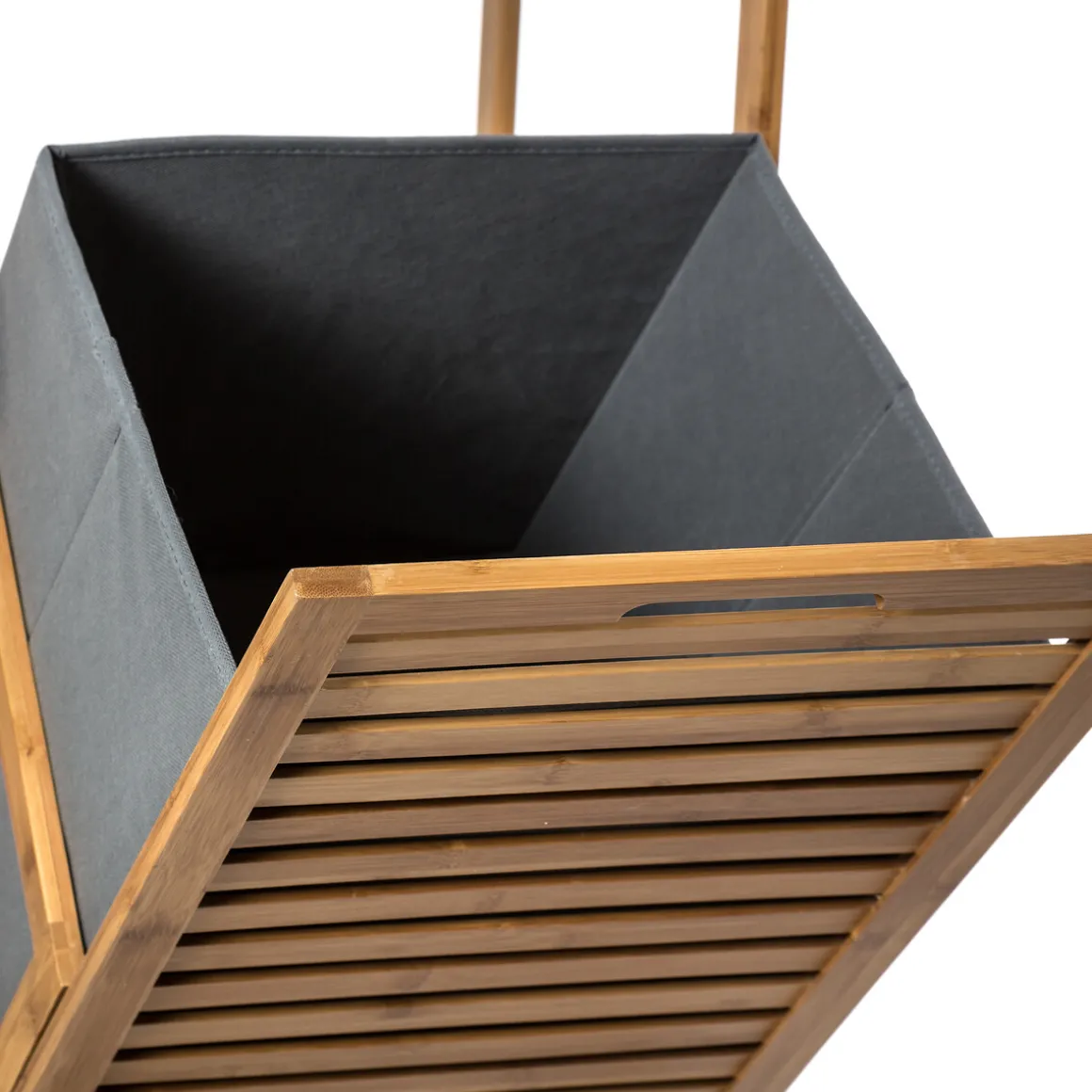 Étagère colonne avec panier à linge, Bambou