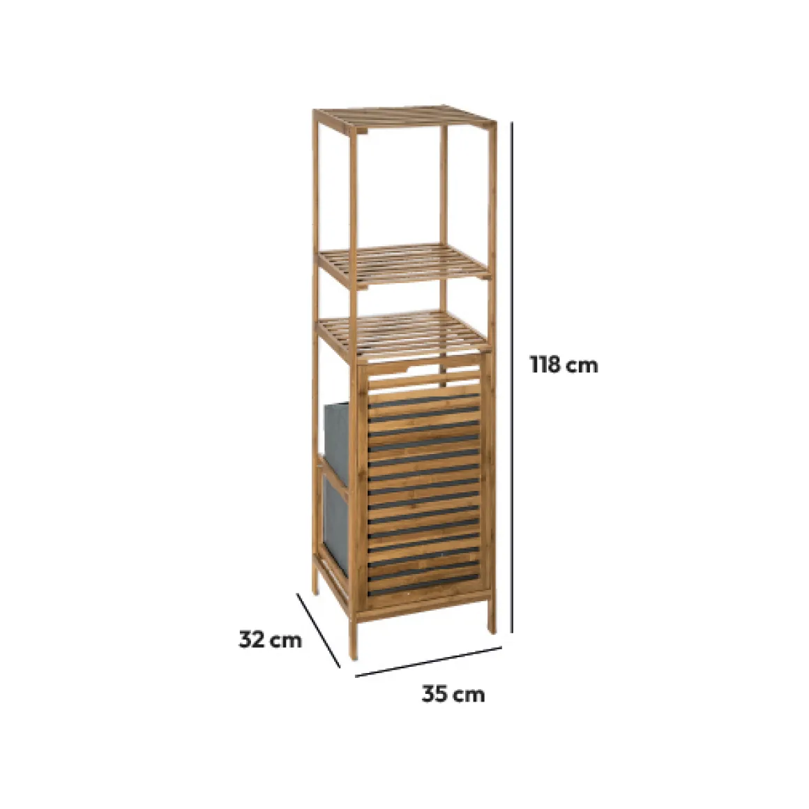 Étagère colonne avec panier à linge, Bambou