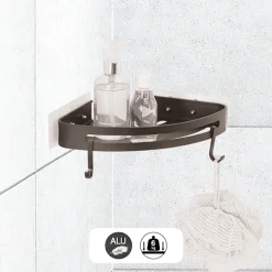 Étagère de douche d'angle stick adhésif, Noir