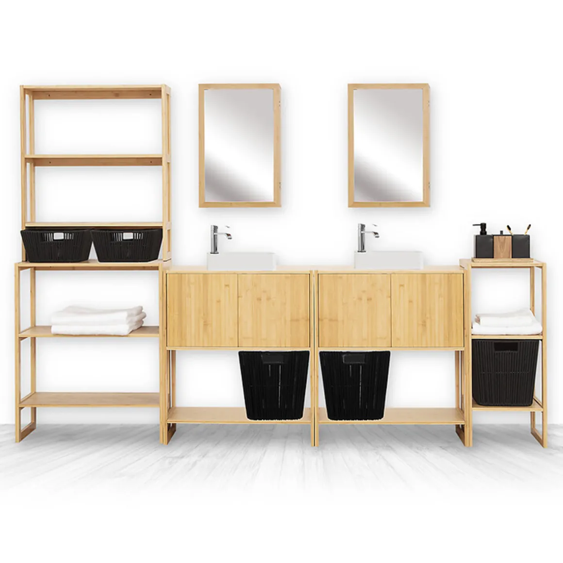 Étagère haute 2 niveaux 20cm, Bambou