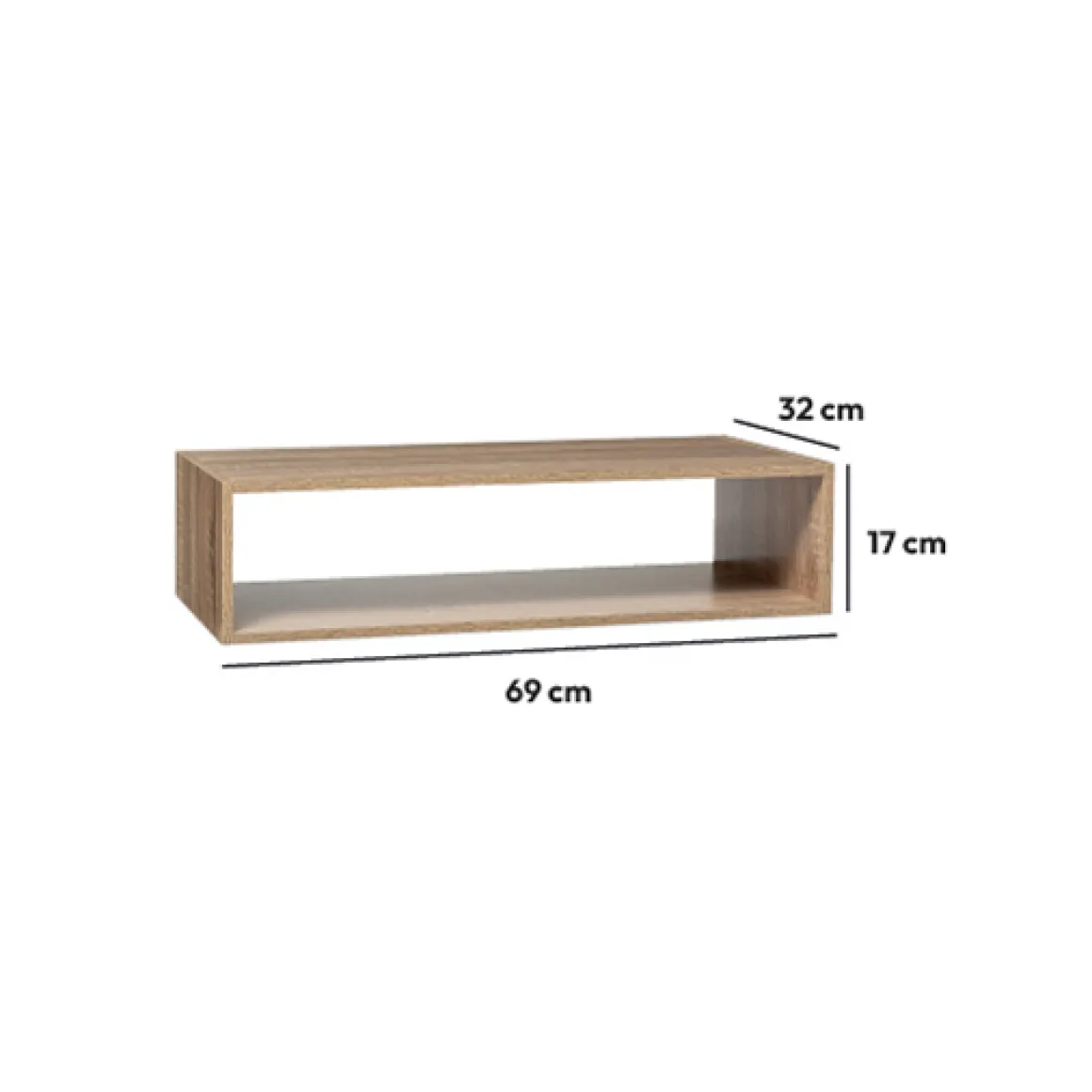 Étagère rectangulaire bas, Effet chêne naturel