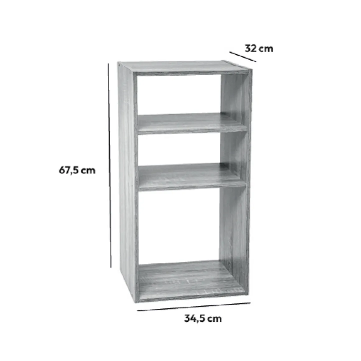 Étagères colonne 3 cases, Effet chêne gris