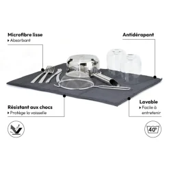 Tapis de vaisselle microfibre 38x50cm, Gris