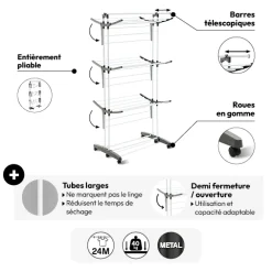 Étendoir à linge 4 roues 24m