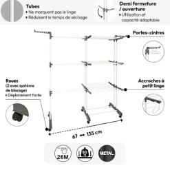 Étendoir à linge extensible et modulable roues 26m
