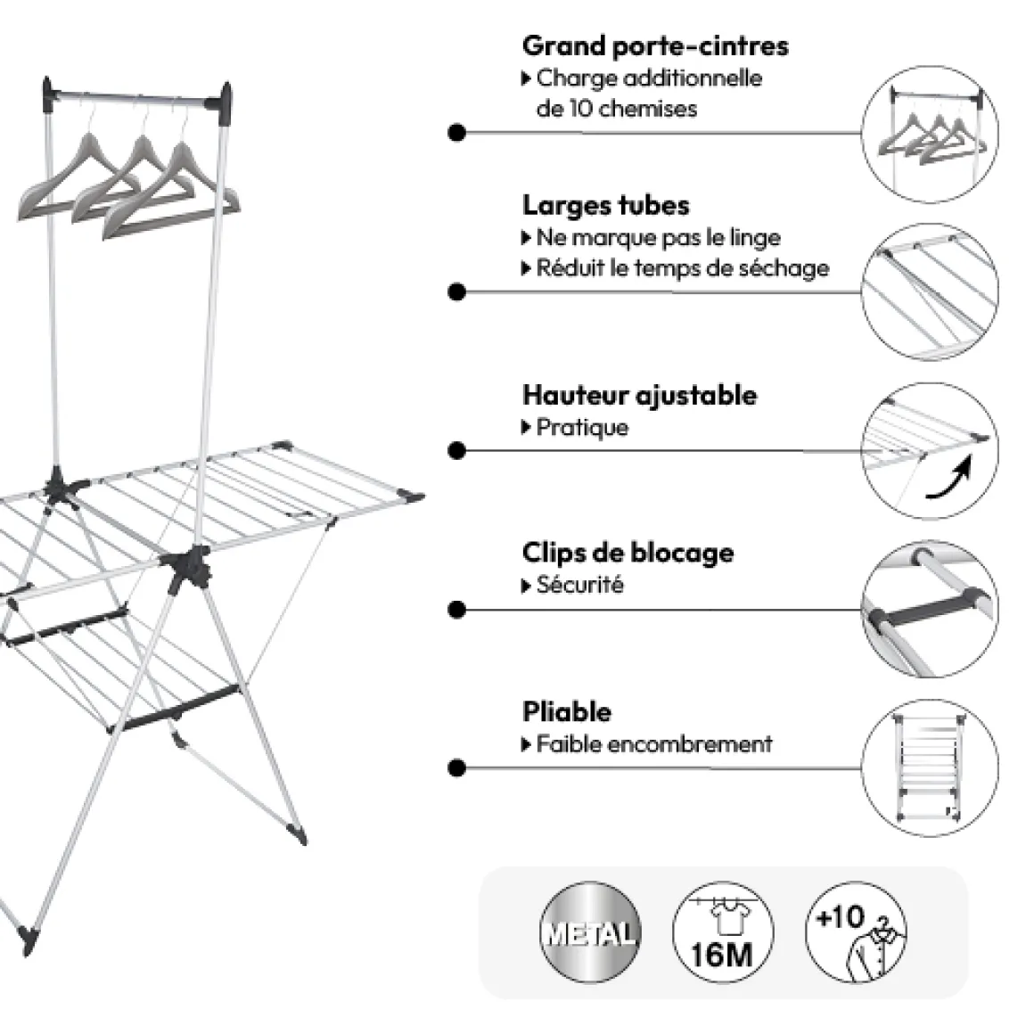 Étendoir à linge pliant pont 16m