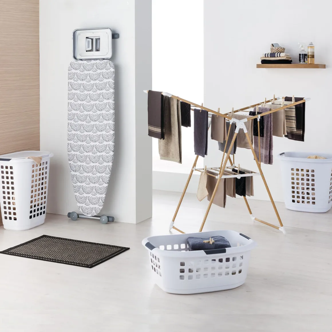 Étendoir à linge pliant pont 13m, Effet bois