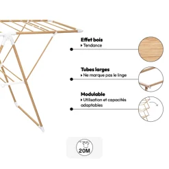 Étendoir à linge pliant pont 13m, Effet bois