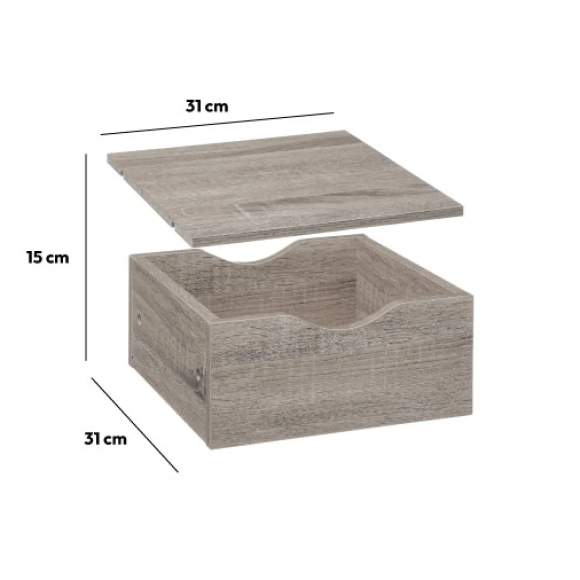 Tiroir et étagère 31cm, Effet chêne gris