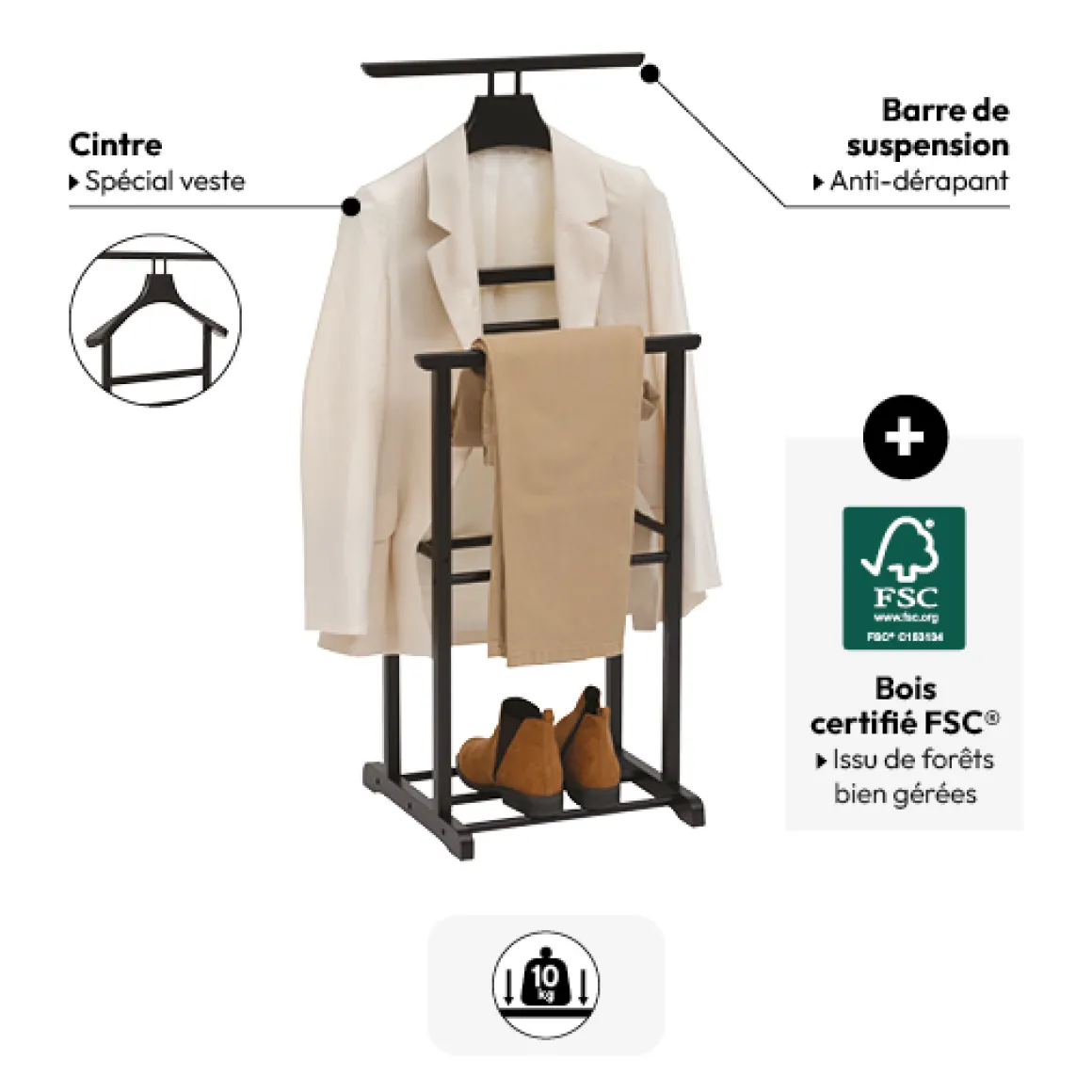 Valet en bois, 103cm