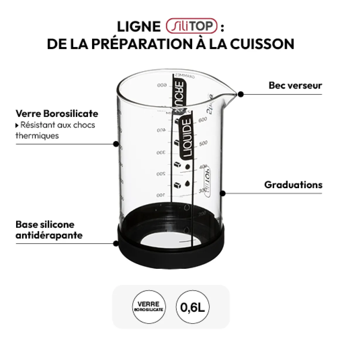 Verre doseur 0,6L - Noir, rouge