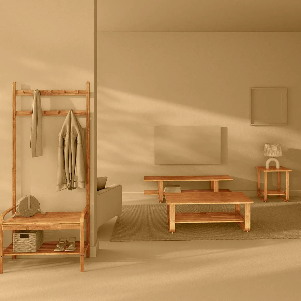Vestiaire penderie 2 niveaux, Bambou