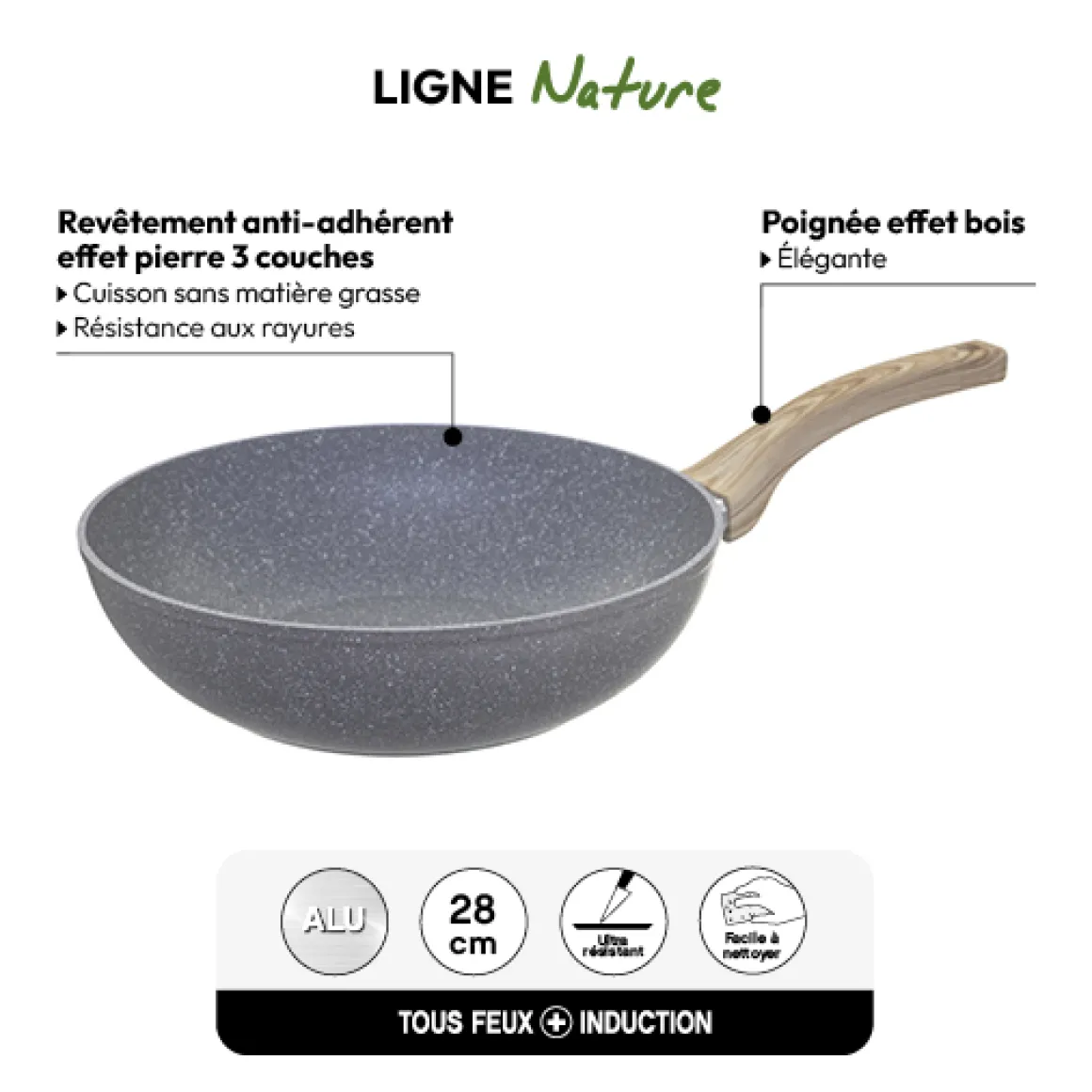 Wok aluminium forgé, 28 cm